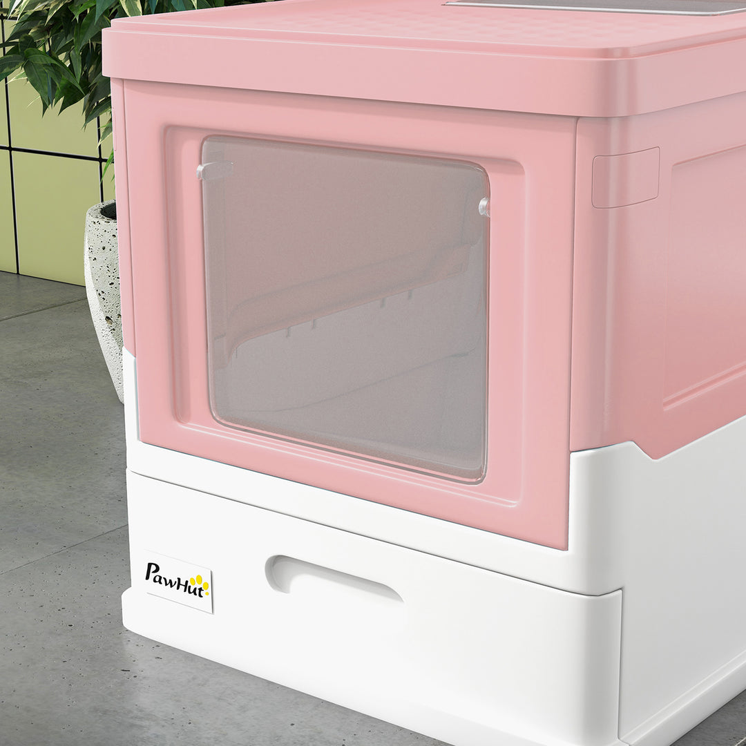 Hooded Cat Litter Box, Portable Pet Toilet, with Scoop, Front Entry - Pink