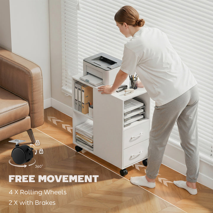 Narrow Mobile Printer Table with Wheels, Rolling Printer Stand with Dr