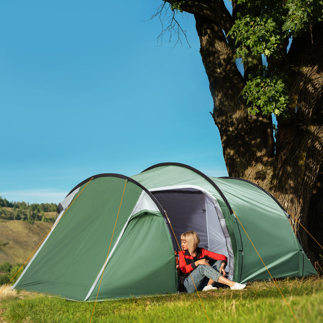 Outsunny Tunnel Tent, 2-3 Person Camping Tent with Sewn-in Groundsheet, Air Vents, Rainfly, 2000mm Water Column, Green | Aosom UK