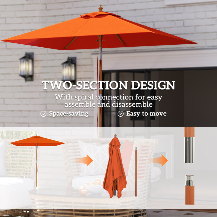2m Tilting Wooden Pole Parasol - Orange