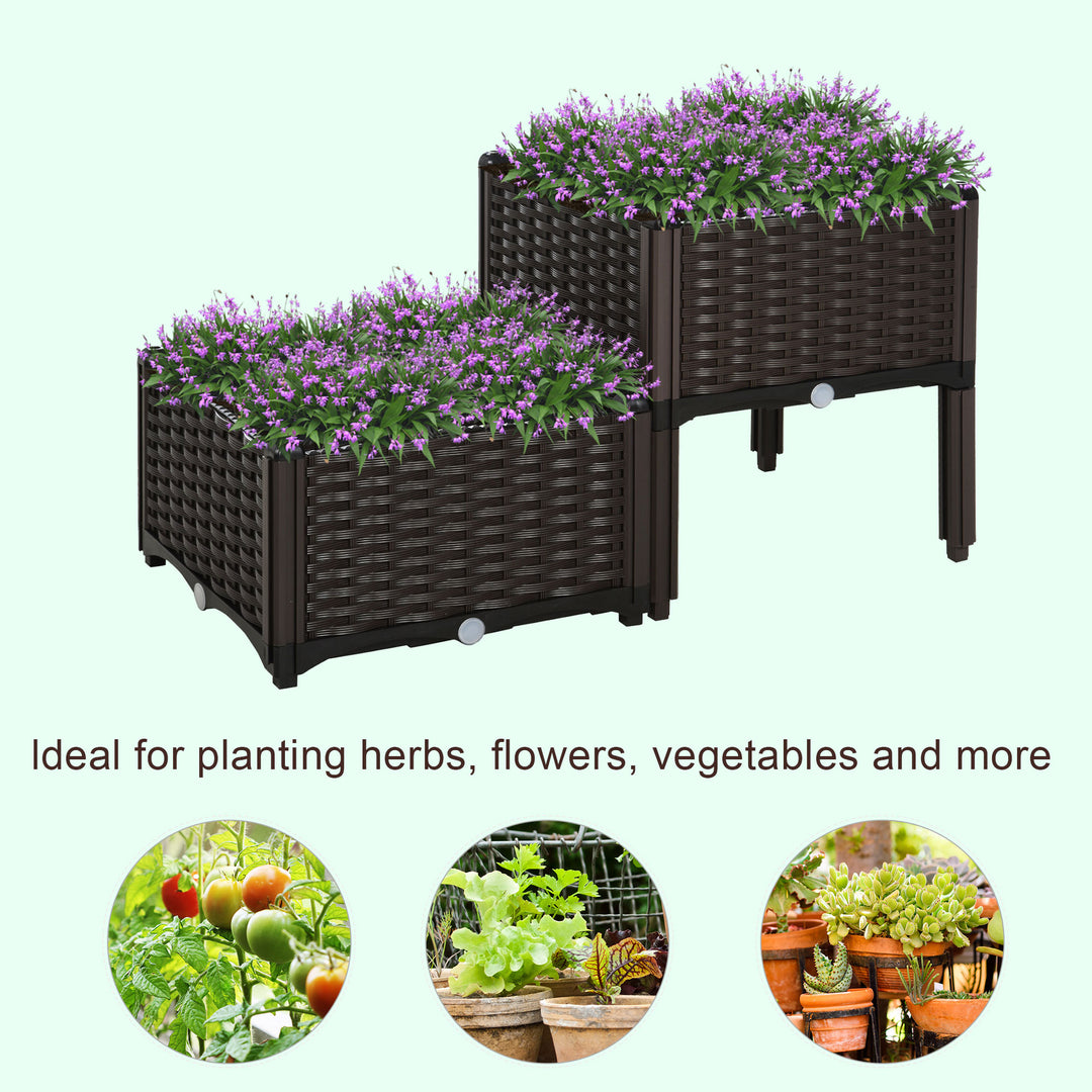 MCL Set of 2 26L Garden Raised Bed Elevated Patio Flower Plant Planter Box PP Vegetables Planting Container, Brown