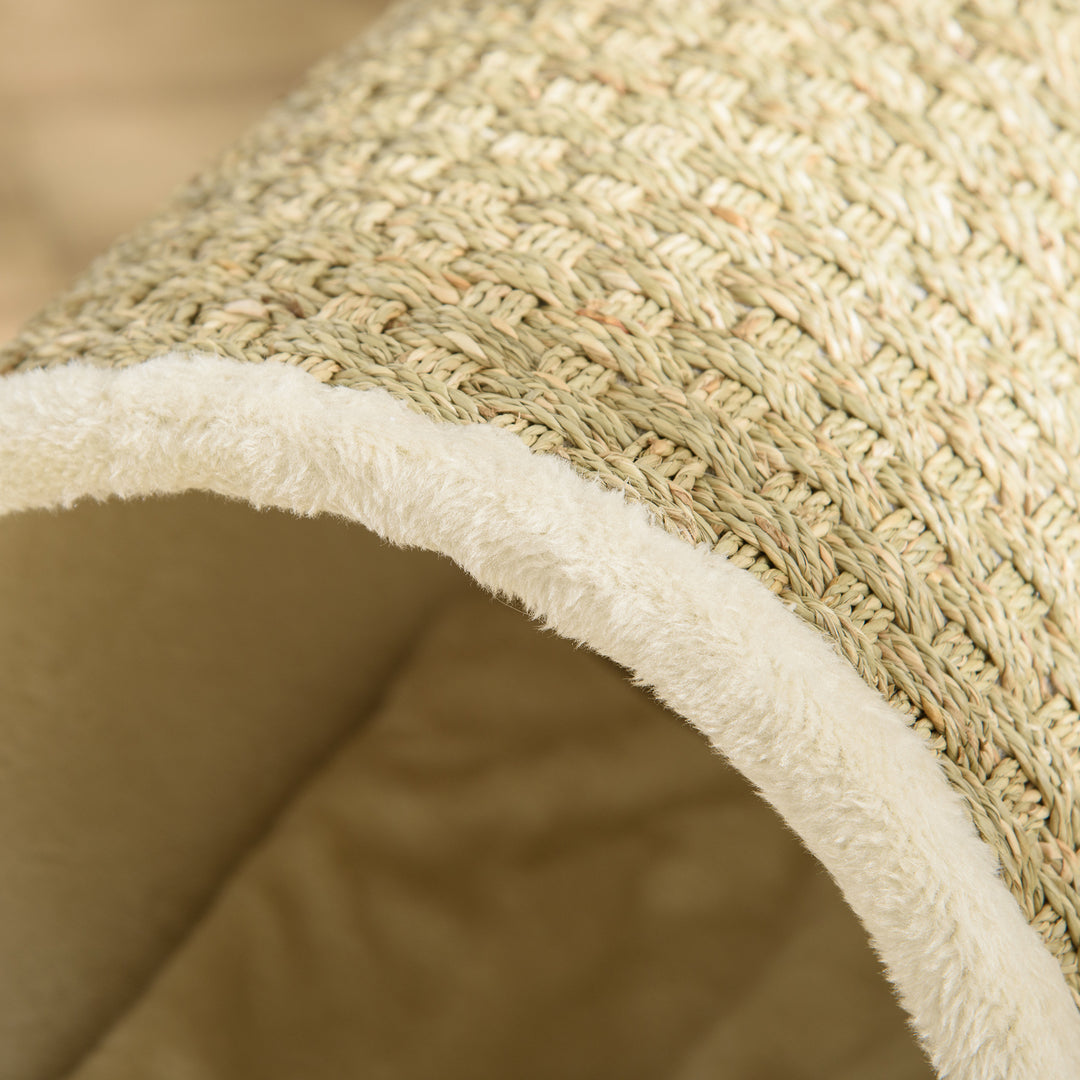 Raised Cat House, with Scratcher - Beige