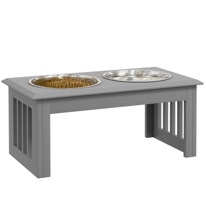 Raised Dog Feeding Bowls with Stand, Stainless Steel for Medium Dog, 58L x 31W x 25H cm - Grey