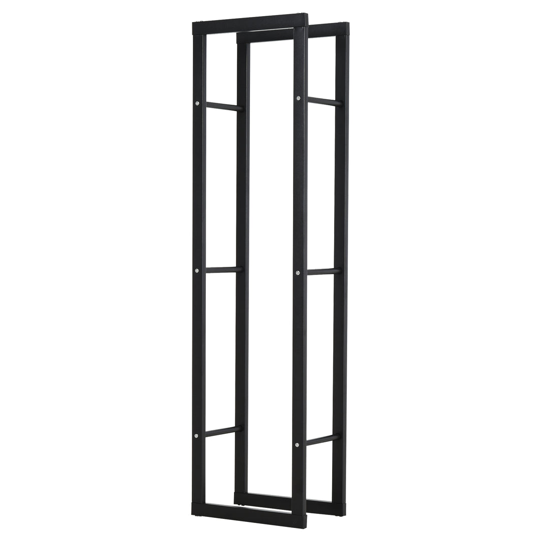 Metal Firewood Log Holder Tall Firewood Rack Indoor Outdoor Fireplace Wood Storage Shelf with Side Rails, Rust-Resistant, Black, 40W x 25D x 150H cm