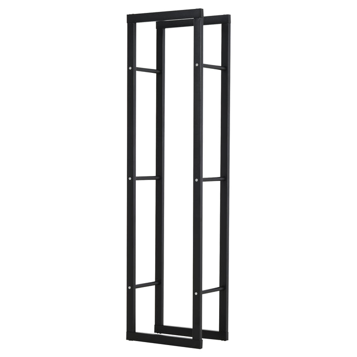 Metal Firewood Log Holder Tall Firewood Rack Indoor Outdoor Fireplace Wood Storage Shelf with Side Rails, Rust-Resistant, Black, 40W x 25D x 150H cm