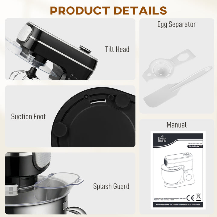 Stand Mixer, 6L 1400W Tilt-Head Food Mixer with 11 Speeds, Pulse &amp; Fer