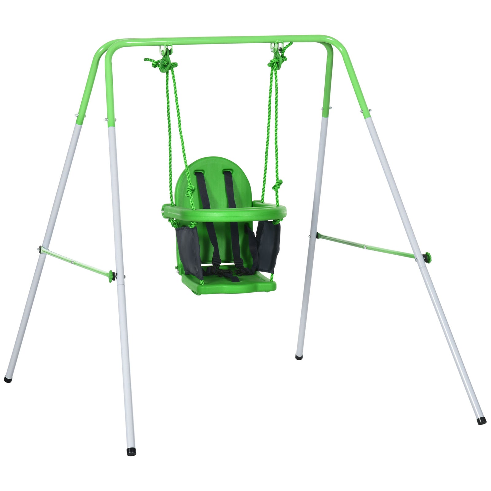 Kids Swing, Steel Nursery Swing, with Seatbelt, High Support Back, Front Guard, for Ages 6-36 Months - Green