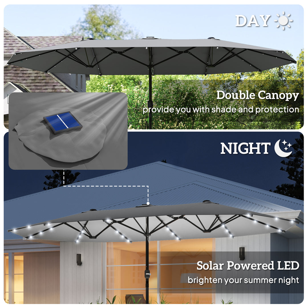 MCL 4.4m Double-Sided Sun Umbrella Patio Parasol LED Solar Lights Dark Grey