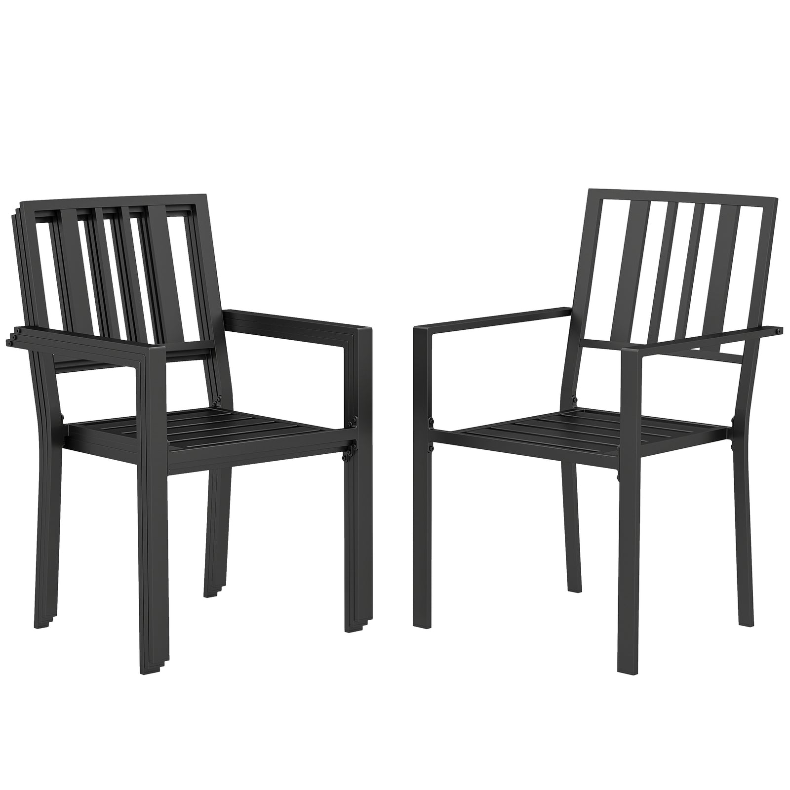 Set of Four Minimal Metal Garden Chairs - Black