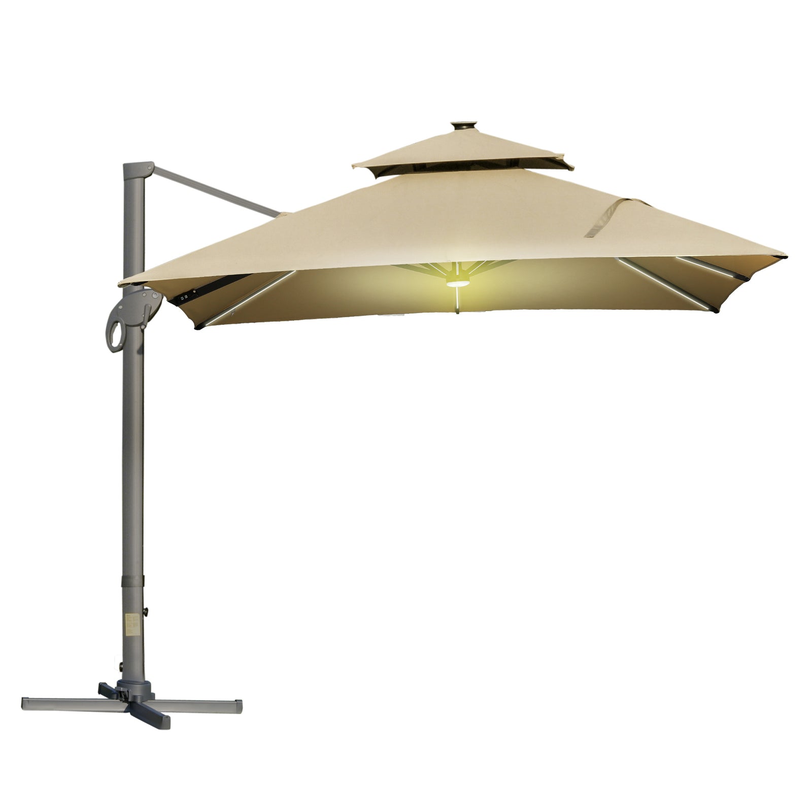3 x 3(m) Aluminium Sun Square Canopy Top w/ Adjustable Pole Angle Khaki