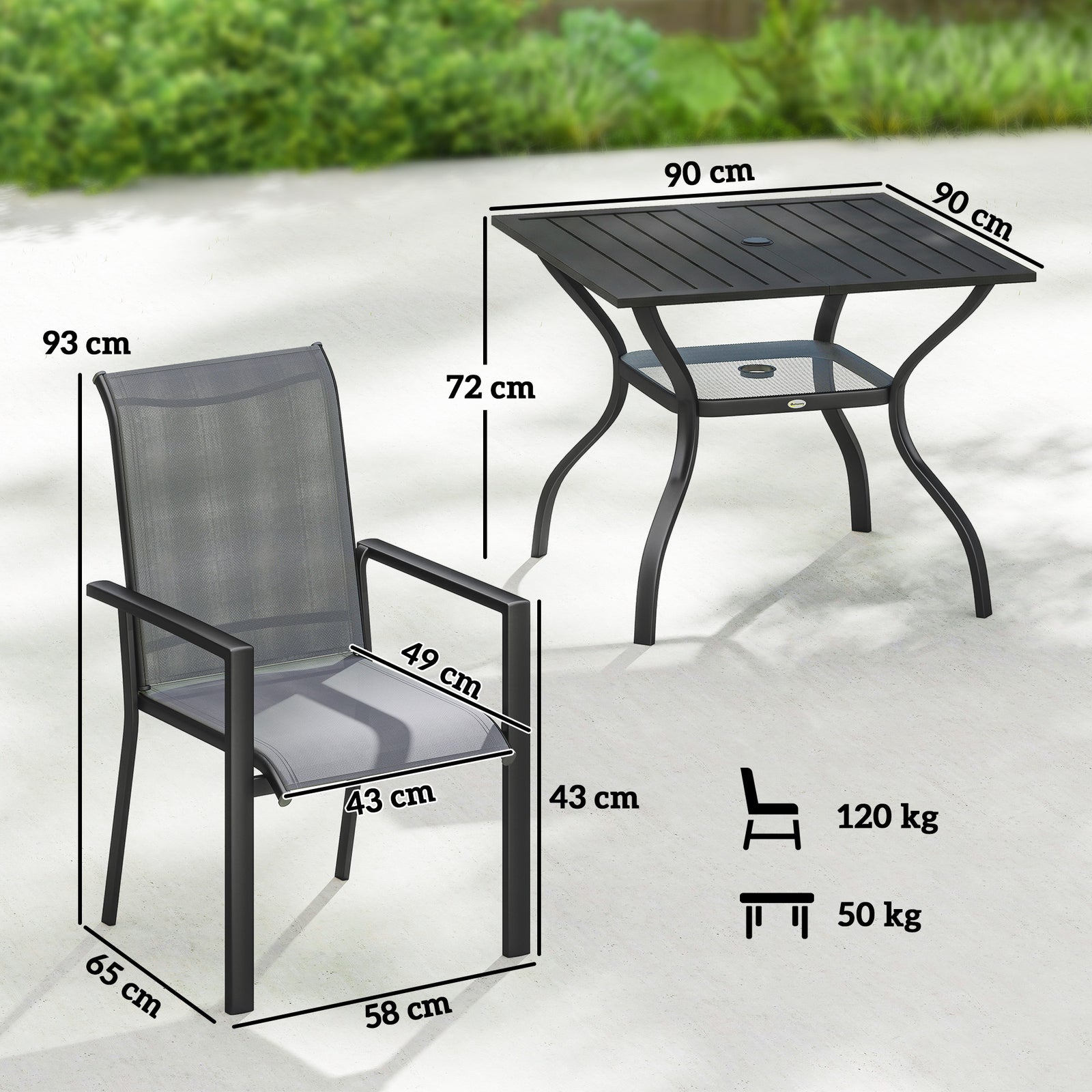 5 Pieces Outdoor Dining Set for 4, Garden Table and Stackable Chairs w