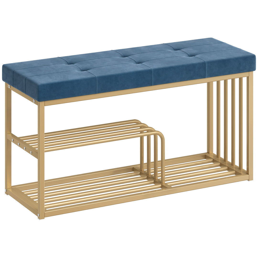 Bench and Shoe Storage, Tufted Shoe Storage Bench with Velvet Seat Cus