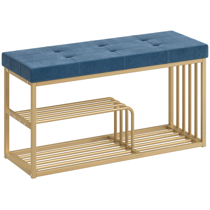Bench and Shoe Storage, Tufted Shoe Storage Bench with Velvet Seat Cus