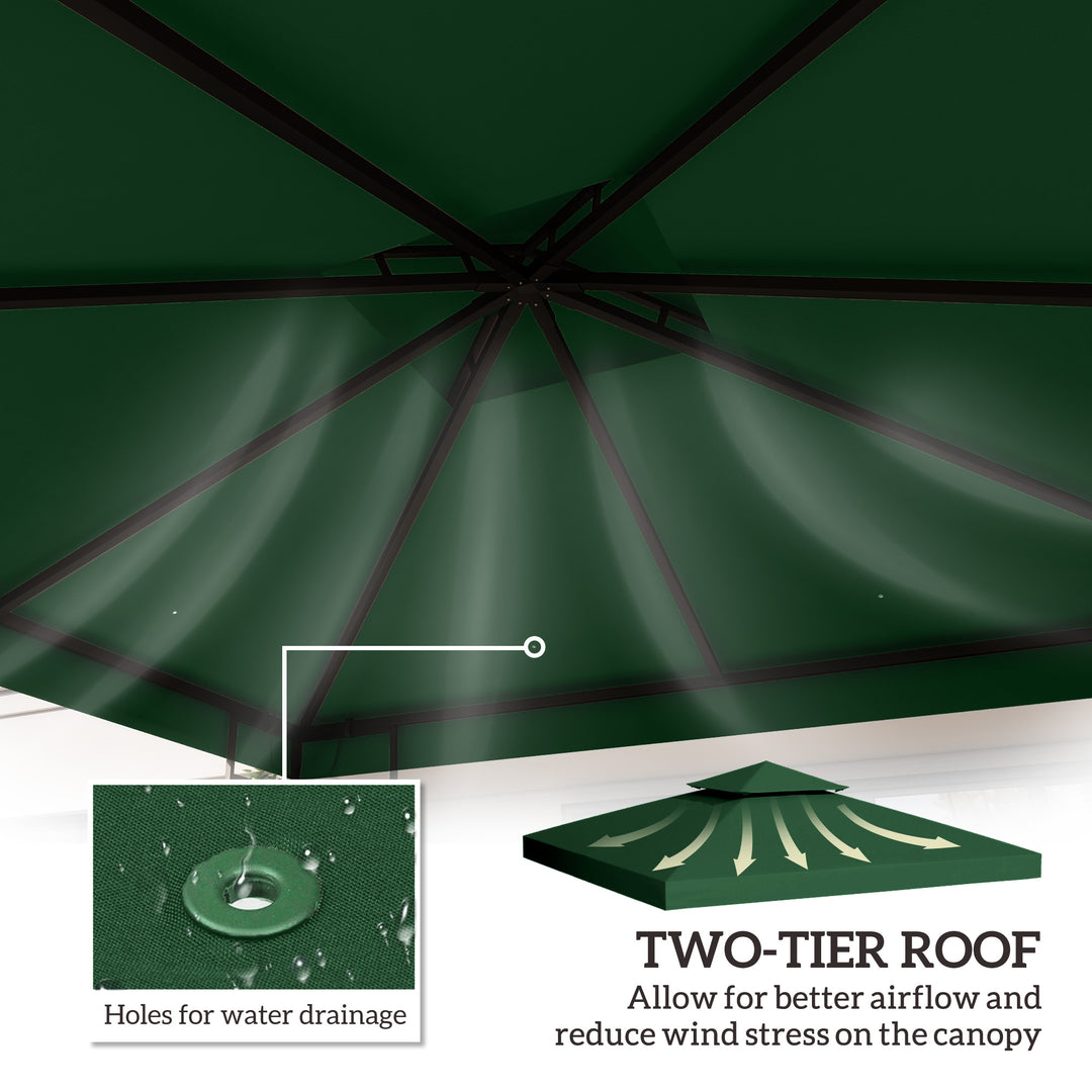 3(m) Gazebo Top Cover Double Tier Canopy Replacement Pavilion Roof Dark Green
