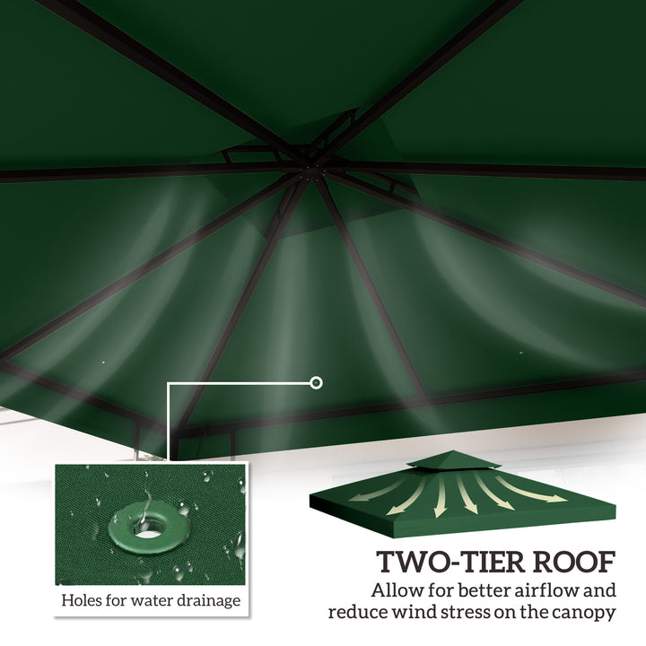 3(m) Gazebo Top Cover Double Tier Canopy Replacement Pavilion Roof Dark Green