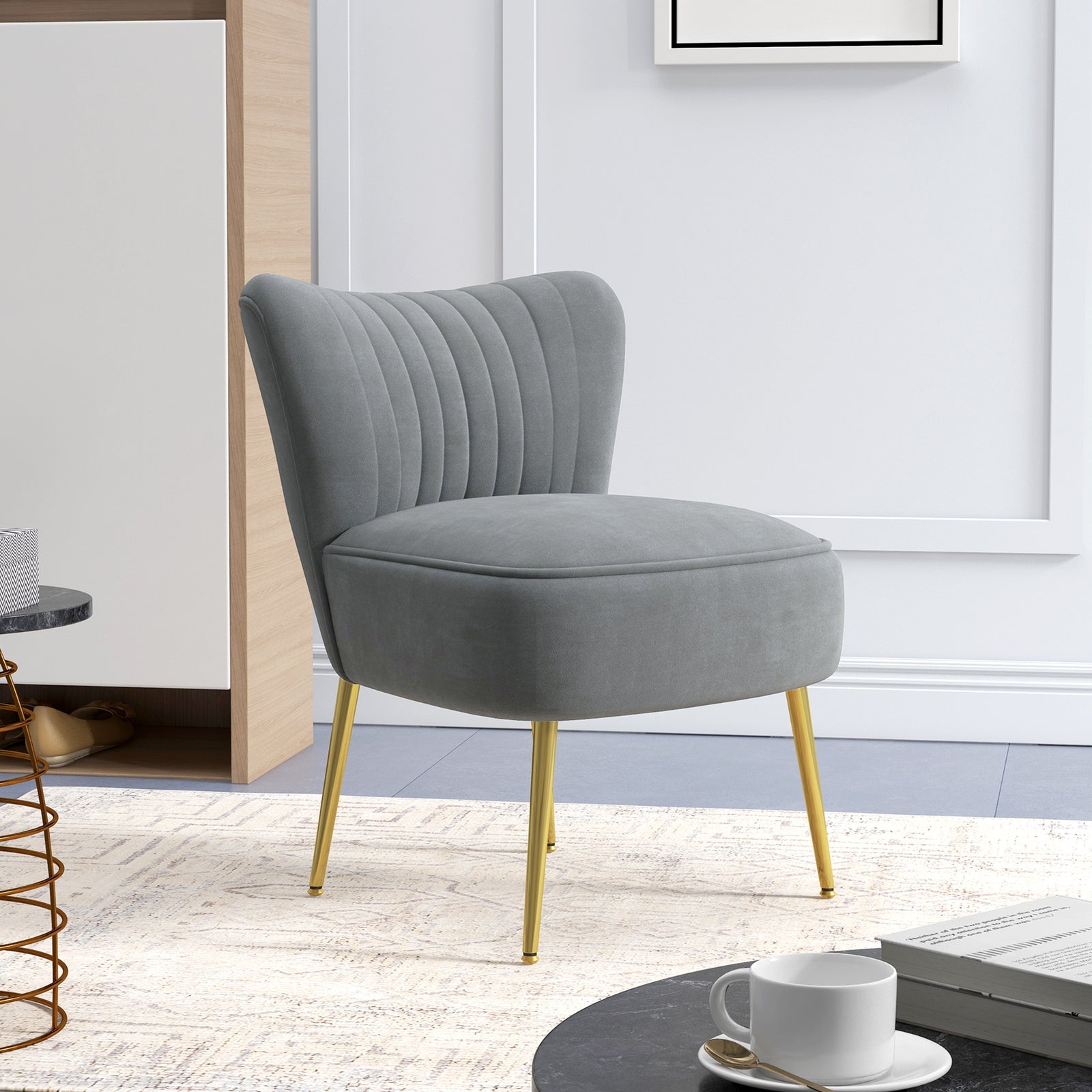 Velvet-Feel Tub Accent Chair - Grey