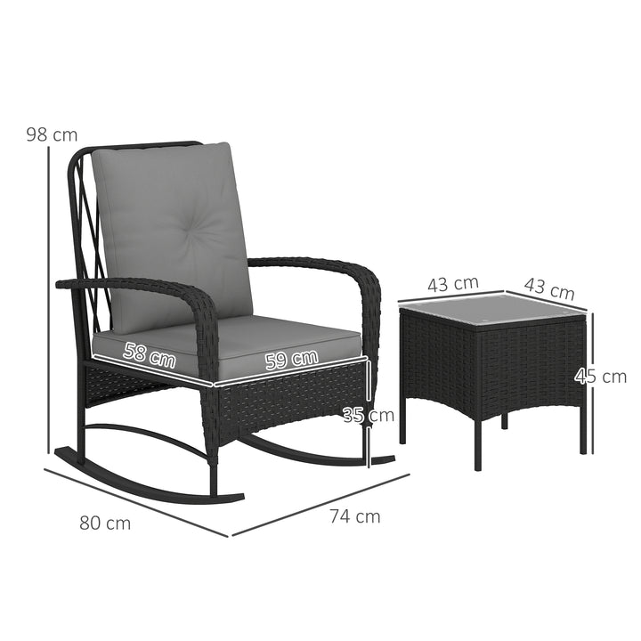 Three-Piece Rocking Chair Rattan Bistro Set - Black