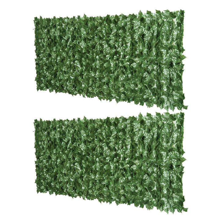 Outsunny 2-Piece Artificial Leaf Hedge Screen Privacy Fence Panel for Garden Outdoor Indoor Decor, Dark Green, 2.4M x 1M | Aosom UK