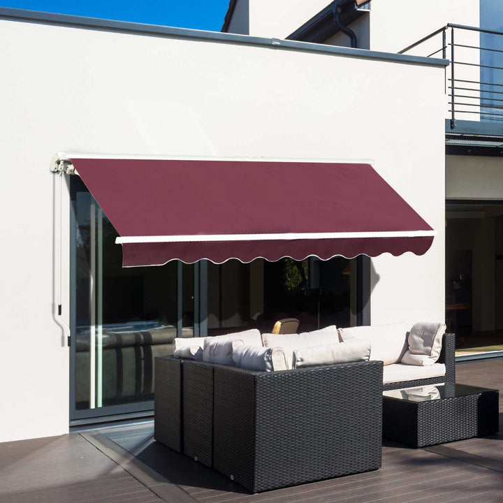 Outsunny Waterproof Manual Retractable Awning, 3x2.5m Sun Shade Canopy for Garden Patio, UV Protection, Red | Aosom UK