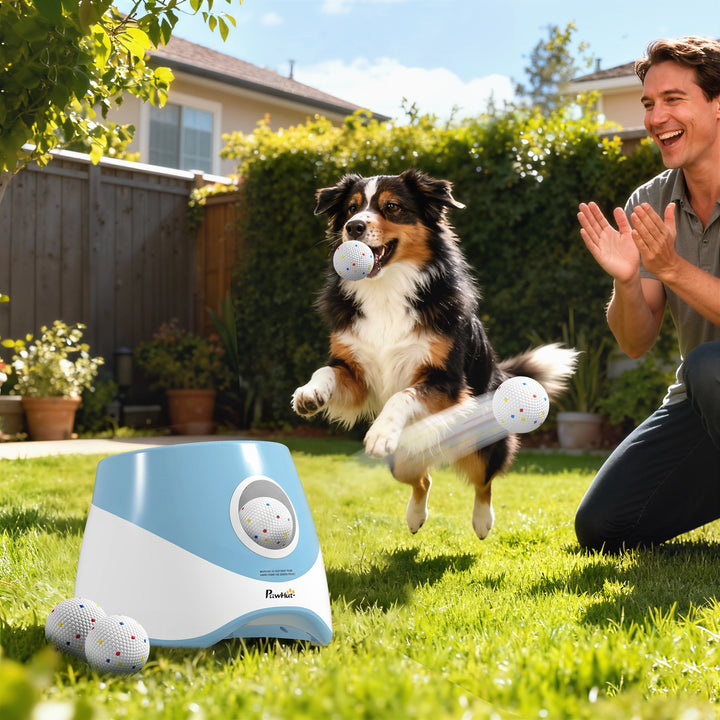 Automatic Dog Ball Launcher with 5 ETPU Balls 5.8 cm, 3 Distance Setti