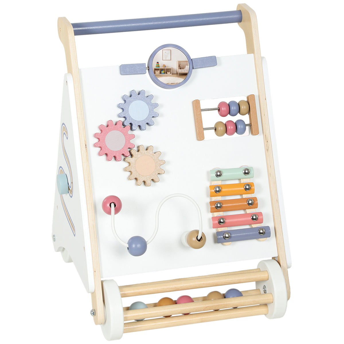 Wooden Baby Walker, Montessori Push Along Toy with 5 Blocks and