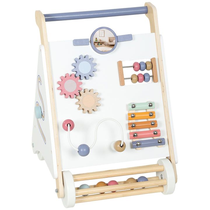 Wooden Baby Walker, Montessori Push Along Toy with 5 Blocks and