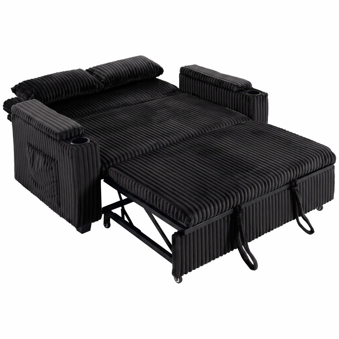 2 Seater Sofa Bed, Pull Out Sleeper Sofa with Adjustable Backrest - Black