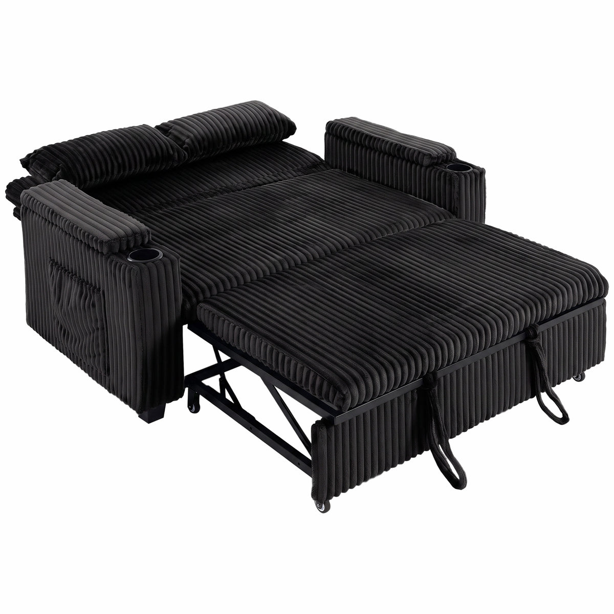 2 Seater Sofa Bed, Pull Out Sleeper Sofa with Adjustable Backrest - Black