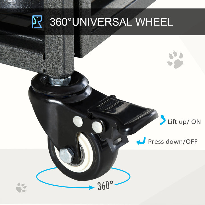PawHut Heavy Duty Dog Crates Foldable Indoor Dog Kennel & Dog Cage Pet Playpen w/ Double Doors Removable Tray Lockable Wheels Openable Top | Aosom UK