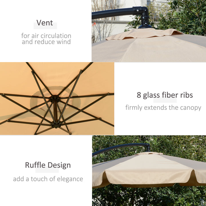 MCL 2.7m Cantilever Parasol Banana Sun Umbrella with Crank Handle and Cross Base for Outdoor Hanging Sun Shade Light Brown