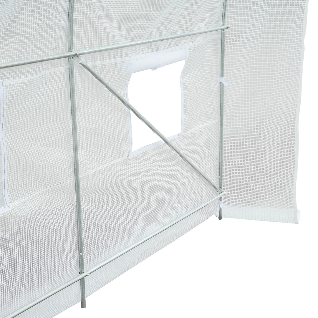 3.5 x 2 x 2 m Polytunnel Greenhouse, Walk-in Green House for Garden with Mesh Windows, Galvanised Steel Frame, White