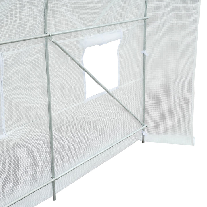 3.5 x 2 x 2 m Polytunnel Greenhouse, Walk-in Green House for Garden with Mesh Windows, Galvanised Steel Frame, White
