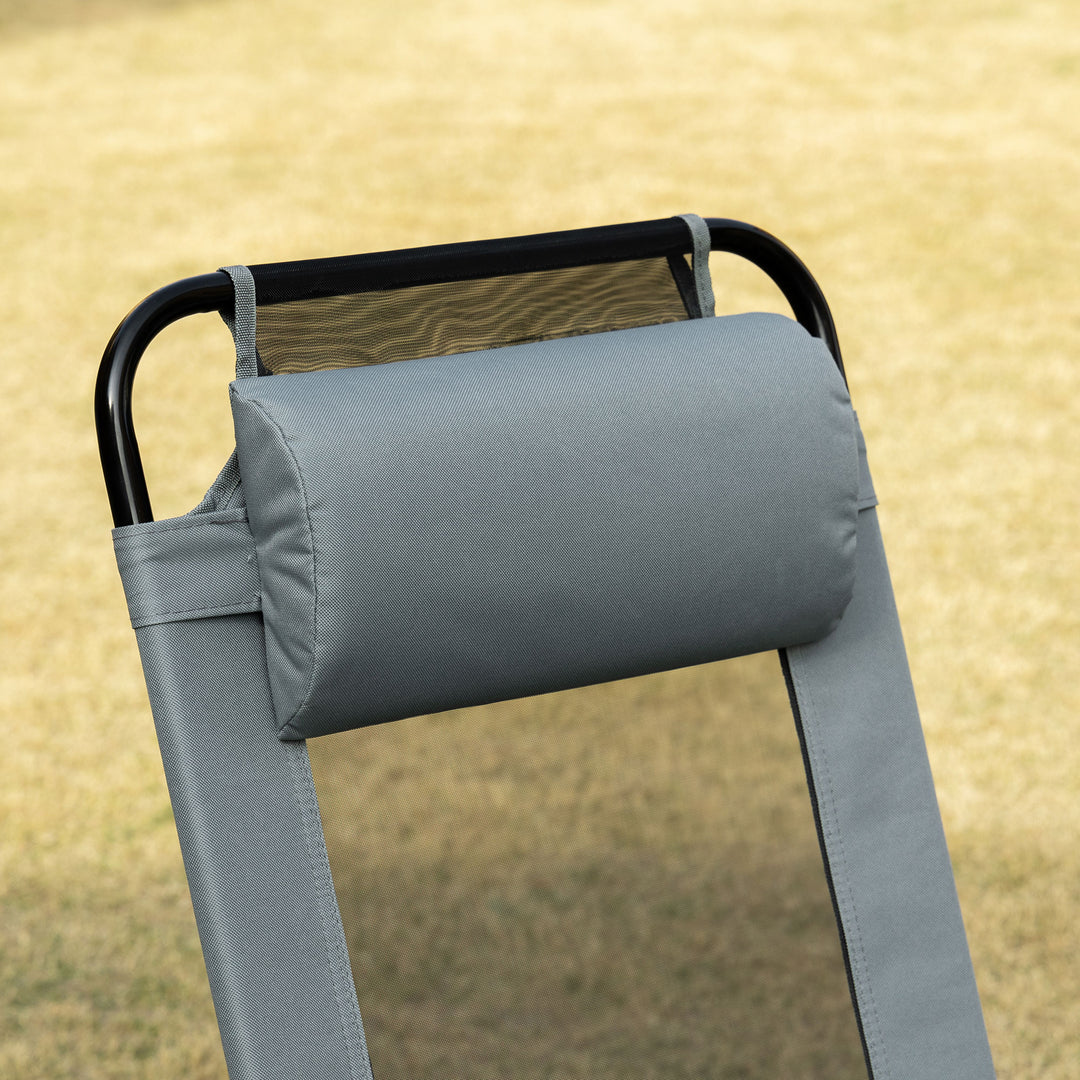 Set of 2 Portable Folding Recliner Outdoor Patio Adjustable Backrest, Grey