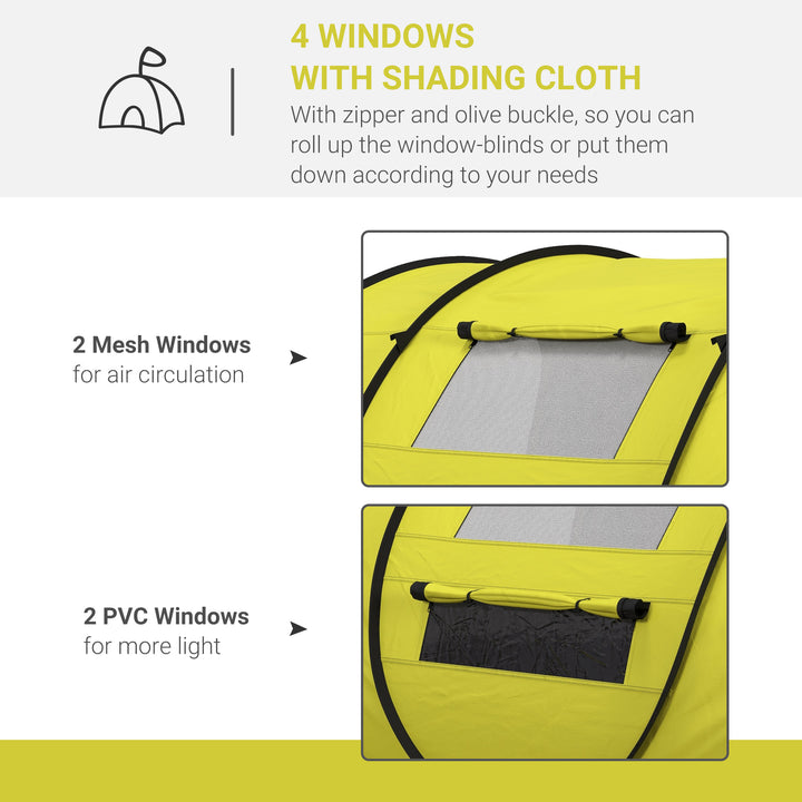 4 Person Pop-up Camping Tent Family Tent with Ground Sheet, 4 Windows and Portable Carry Bag for Beach Outdoor Trip, Yellow