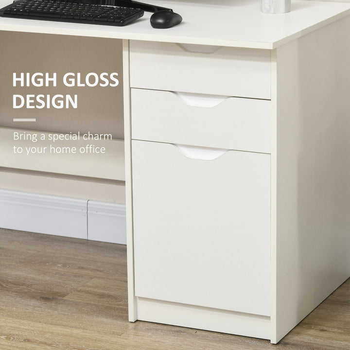 MCL Computer Desk with Drawers, High Gloss Home Office Desk with Storage Cabinet, Study Workstation, 120 x 60cm, White