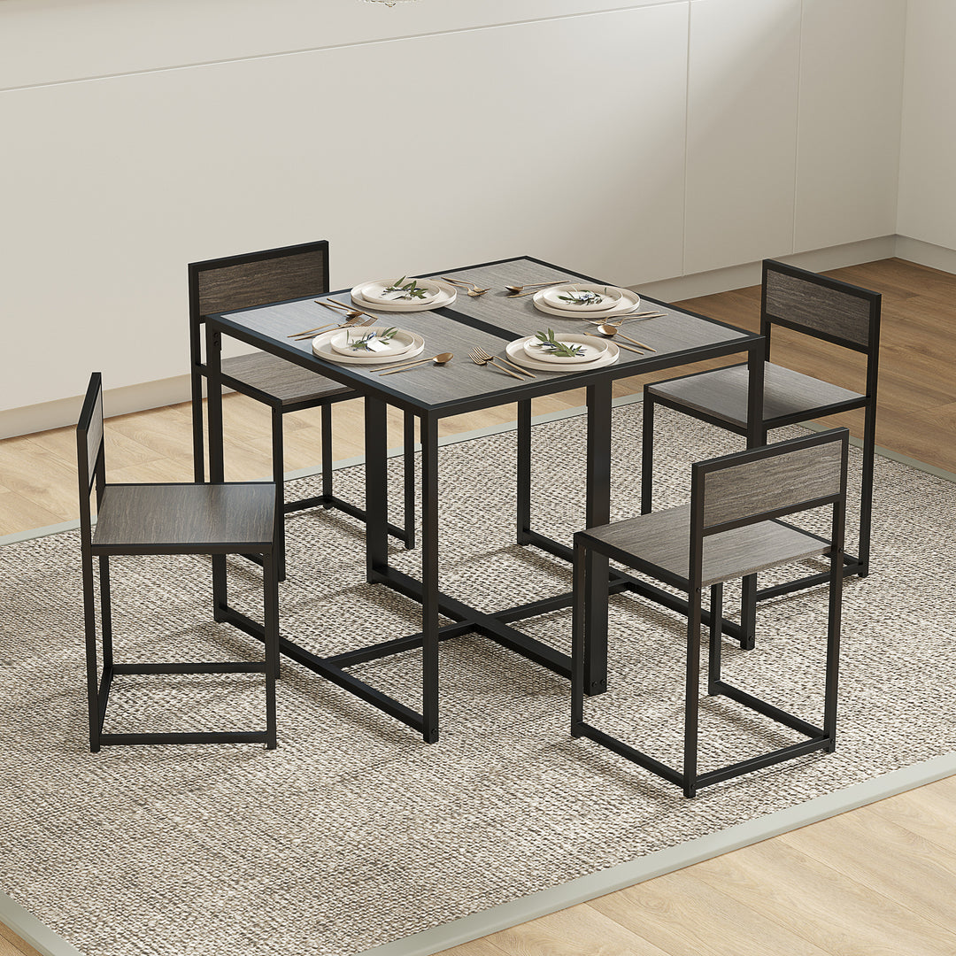 Dining Table and Chairs Set 2, Dining Room Sets, Rectangular Space Saving Table and 2 Chairs for Compact Kitchens, Steel Frame, Grey Wood-Effect