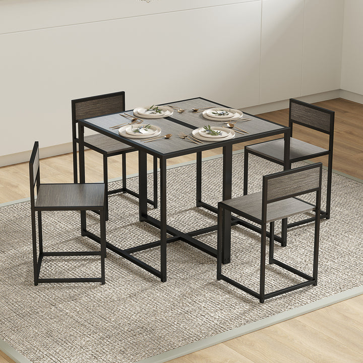 Dining Table and Chairs Set 2, Dining Room Sets, Rectangular Space Saving Table and 2 Chairs for Compact Kitchens, Steel Frame, Grey Wood-Effect