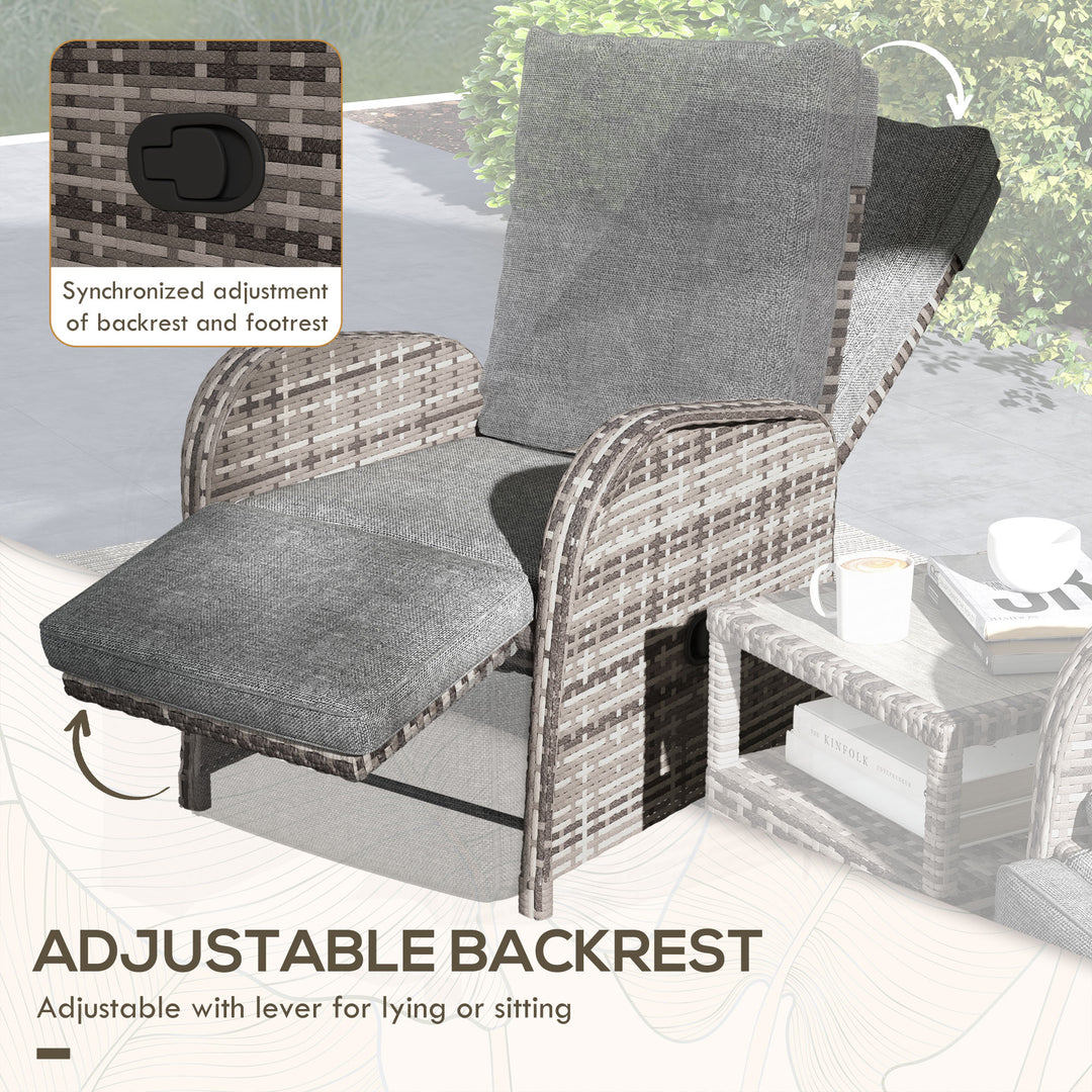 2 Seater Patio Rattan Chaise Lounge Sofa Set with Fabric Cushion, Grey and Brown