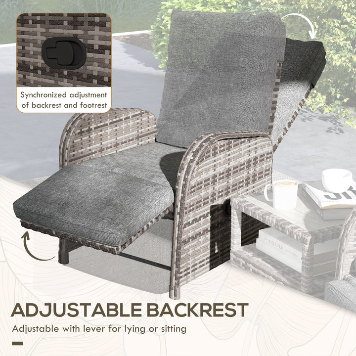 2 Seater Patio Rattan Chaise Lounge Sofa Set with Fabric Cushion, Grey and Brown