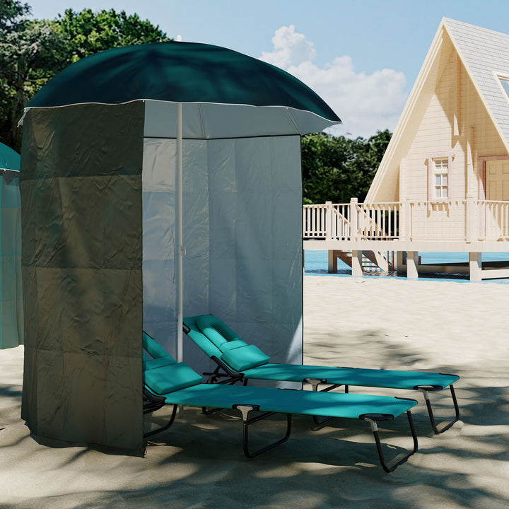 88" Arc 2.2M Fishing Umbrella Beach Parasol with Sides Brolly Shelter Canopy Shade with FREE Carry Bag Green