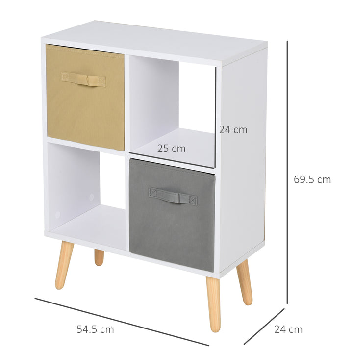 HOMCOM Freestanding 4 Cube Storage Cabinet Unit w/ 2 Fabric Drawers Handles Home Office Organisation Shelves Furniture 54.5L x 24W x 69.5H cm