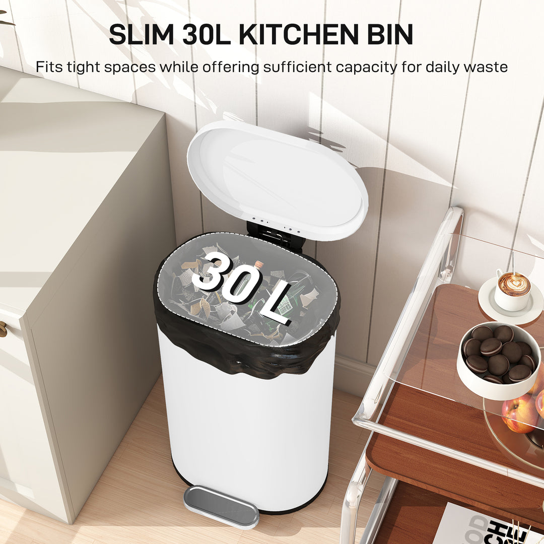 30 L Modern Curved Kitchen Bin - White