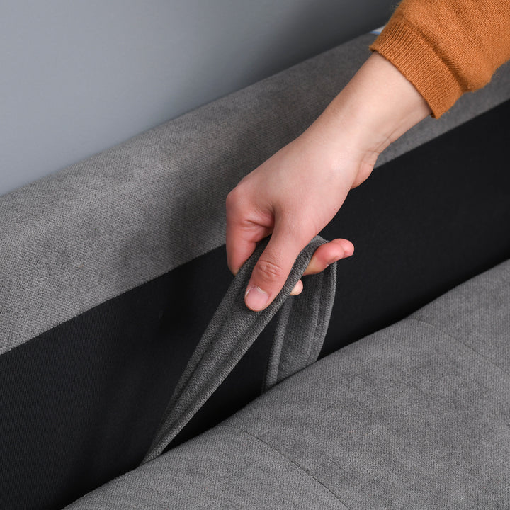 Modern 2 Seater Sofa with Hidden Storage, 117cm Tufted Cotton Couch with Wood Legs, Compact Loveseat for Living Room, Kitchen, Grey