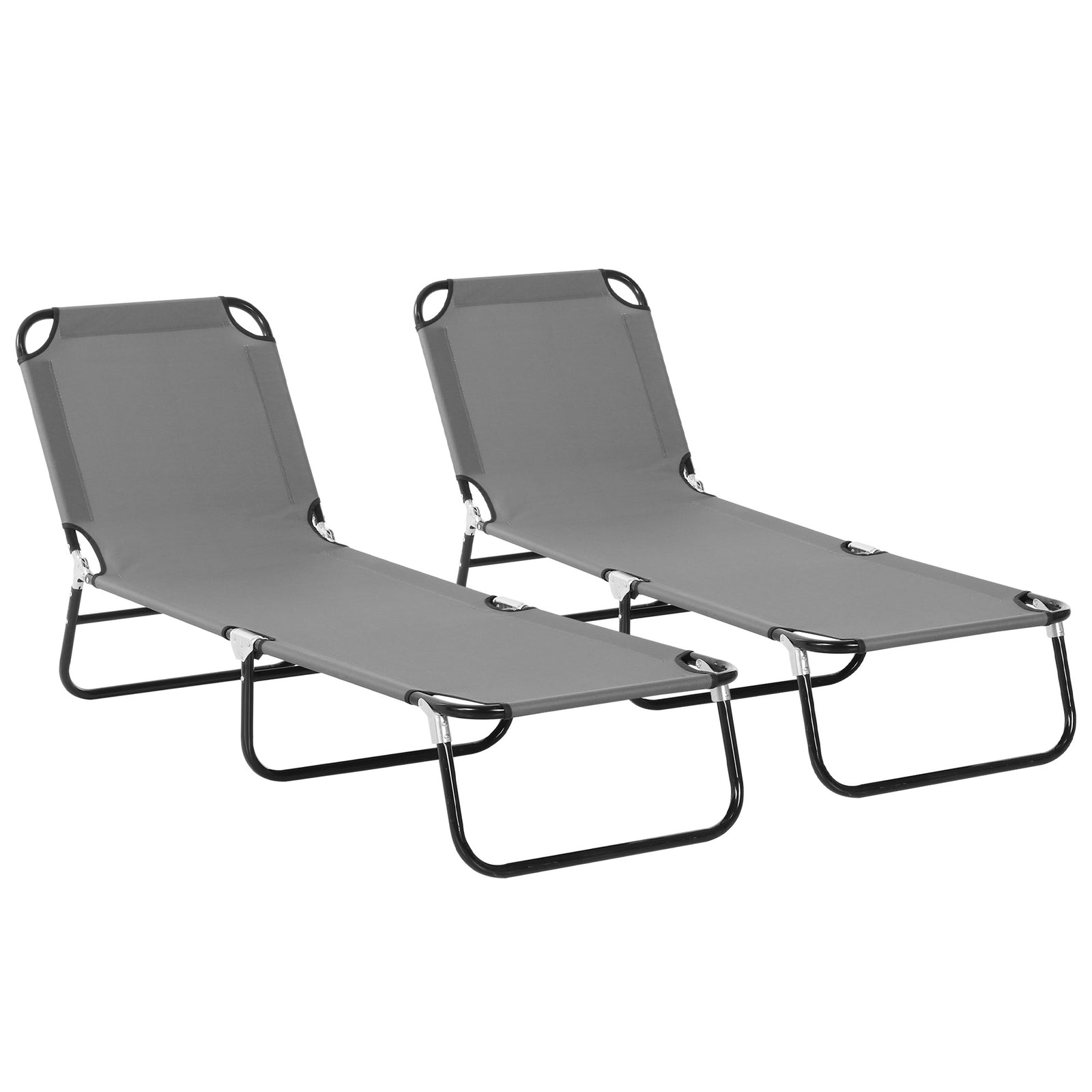 2 Piece Foldable Sun Loungers with 5-Position Adjustable Backrest, Outdoor Portable Recliner Chaise Lounge Chairs with Breathable Mesh Fabric, Grey