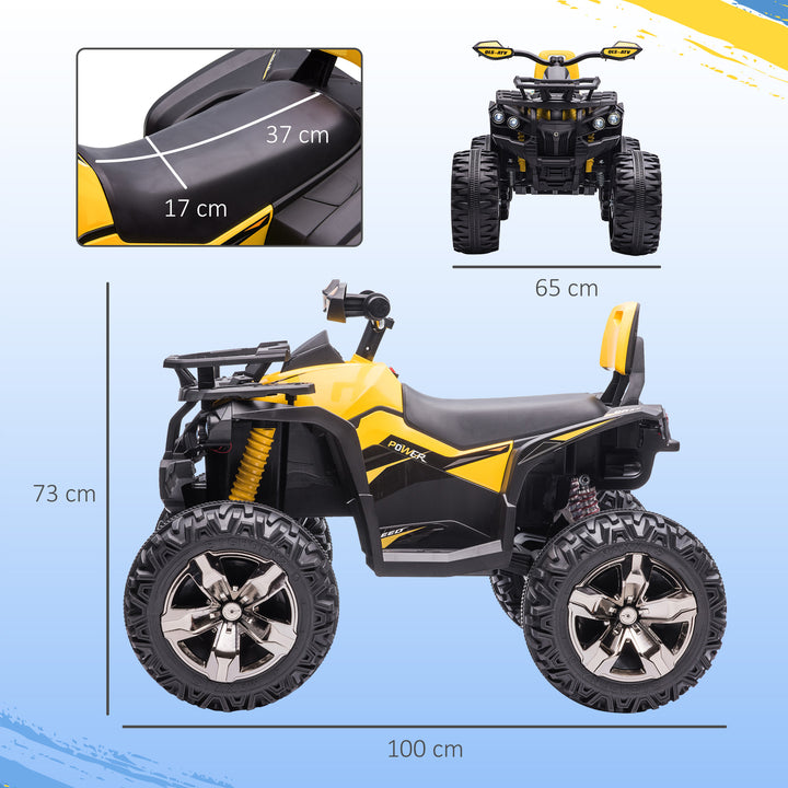 HOMCOM 12V Quad Bike ATV with LED Lights, Music, Backrest, Forward, Backward, Yellow