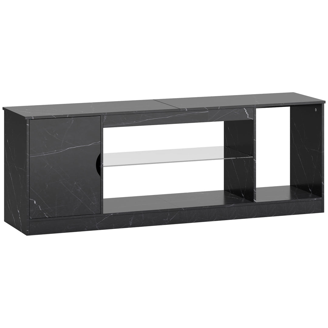 TV Stand Cabinet, Marble Effect TV Unit for up to 55" TVs with Glass Shelf and Storage Cabinet, Entertainment Unit for Living Room, Bedroom, Black