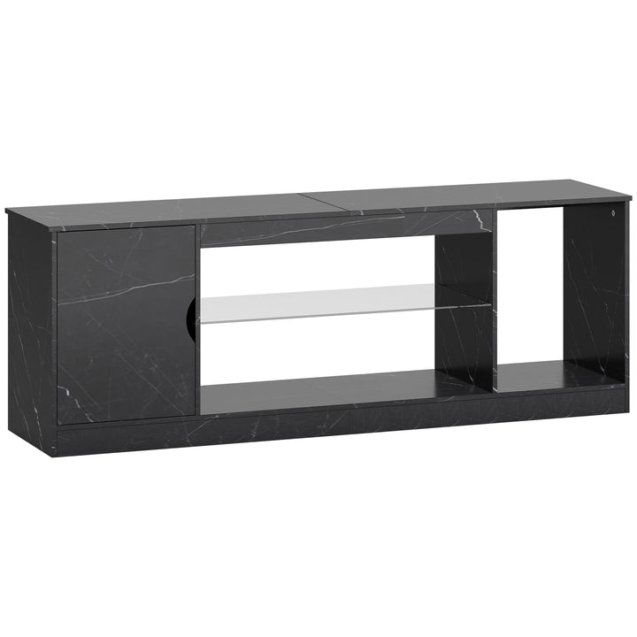 TV Stand Cabinet, Marble Effect TV Unit for up to 55" TVs with Glass Shelf and Storage Cabinet, Entertainment Unit for Living Room, Bedroom, Black