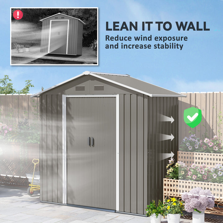 6.5ft x 3.5ft Metal Garden Storage Shed for Outdoor Tool Storage with Double Sliding Doors and 4 Vents, Grey