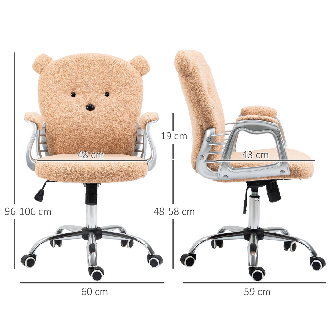 Vinsetto Cute Office Chair, Bear Shape Desk Chair with Teddy Fleece Fabric, Padded Armrests, Tilt Function, Adjustable Seat Height, Brown