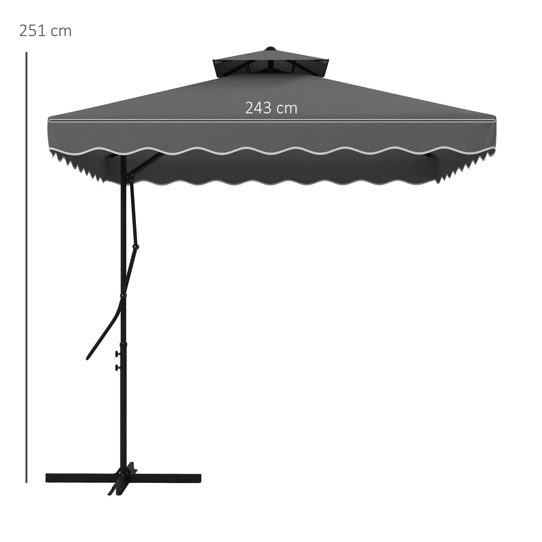 2.5m Square Double Top Garden Parasol Cantilever Umbrella with Ruffles, Dark Grey